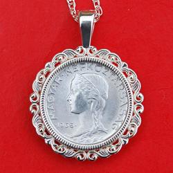 1965 Hungary 5 Filler Bu Uncirculated Coin Solid 925 Sterling Silver Necklace New - Young Girl With A Headdress In Hungarian Style