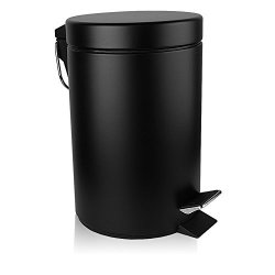 Fortune Candy MINI Round Step Trash Can With Soft Close Lid Removable Inner Wastebasket Bathroom Trash Can With Anti-fingerprint Carbon Steel Finish 0.8 GALLON 3 Liter Black