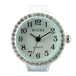 White Womens Crystal Quartz Finger Ring Watch With Gift Box