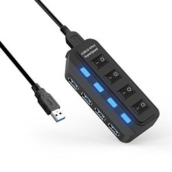 Lucky Clover 4-PORT USB 3.0 Hub With Individual Power Switches And Leds Included 3.3-FOOT USB 3.0 Cable For Macbook Imac Surface Pro Notebook USB