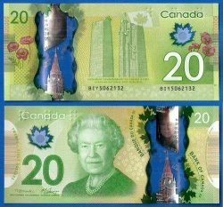 Canada 20 Dollars 2012 Unc Prefix Biy Dollar Polymer America Banknote