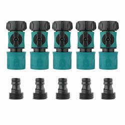 Flow.month 3 4 Inch Garden Hose Fitting Quick Connector Male And Female Set With Shut-off Valve Switch 5 Sets 10 Pack