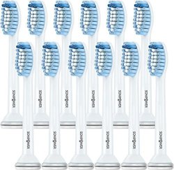 12 Pack Sonipower Sensitive Standard Size Replacement Toothbrush Head For Philips Sonicare Click On Brush Heads HX3023 66 HX6053 60 HX6053 62 HX6053 64 HX6053 66