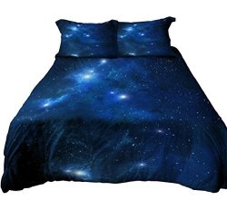 A Anoleu Clearly Printed Blue Galaxy Bedding Luxury Breathable & Extremely Durable Cotton Galaxy Duvet Cover Set 3 Pcs Blue 219 Full