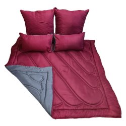 Reversible Comforter Set 5 Piece in Charcoal burgundy Queen