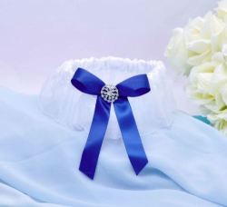 Bridal Special Bride's Satin Garter With Diamante Royal Blue Bow- Also Available In Pink