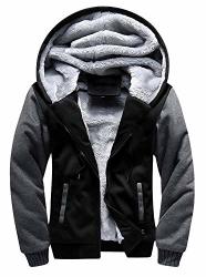 Geek Lighting Men's Zip Up Fleece Hoodies Winter Heavyweight Sherpa Lined Thermal Jackets Black gray Xx-large