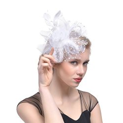 Vintage Ycabj Feather Flower Fascinator Hats Hair Clip Bridal Headpiece C-white