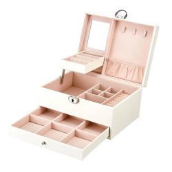 Convenient Pu Leather Jewellery Storage Display Organiser With Drawer - White