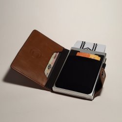 Automatic Pop-up Card Holder - Pu Leather Brown