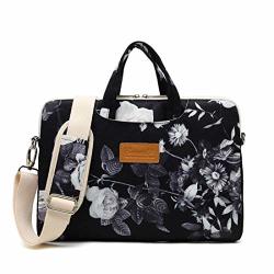 Canvaslife New Black Flower Pattern 13 Inch Waterproof Laptop Shoulder Messenger Case Bag With 270 Degree Rebound Bubble Protection For Macbook Pro Air 13