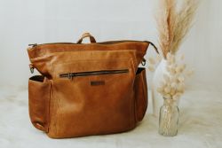 Funkymama Leather Backpack Nappy Bag Available In Chocolate And Tan - Tan 35CM H X 43CM L X 22CM W