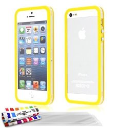 Muzzano Original Hybrid Bumper Cover Case With 3 Ultraclear Screen Protectors For Apple Iphone 5S - Yellow