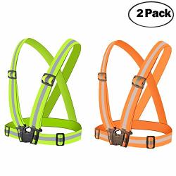 Reflective Night Running Vest With 360HIGH Visibility Adjustable Safety Vest Outdoor Fits Running Walking Cycling Hiking Walking Dog Walk 2 Pack Green And Orange