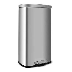 Hembor 8 Gallon 30L Trash Can Brushed Stainless Steel Rectangular Garbage Bin With Lid And Inner Buckets Soft Step Slow And Silent Open Close Dustbin