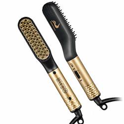 Mokasi Beard Straightener Brush For Men - 2 In 1 Electric Hair Beard Straightening Heat Brush Multifunctional Ionic Styling Hot Heated Comb With Ceramic