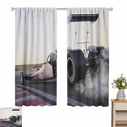 2020 Gardome Blackout Curtains 2 Panels Cars Dragster Racing Down The Track With Burnout Competition Speed Sports Technology Grey Black White Drapes Thermal Insulated