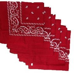 6 Color Pack Paisley Bandana Scarf Head Wraps Red