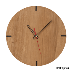 Mika Wall Clock In Oak - 300MM Dia Clear Varnish Sleek Red Second Hand