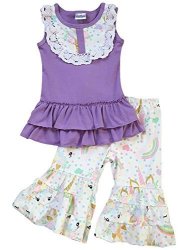 Collection Blunight Little Girls 2 Pieces Pant Set Unicorn Dress Ruffle Outfit Clothing Set Lilac 6 XL 201260
