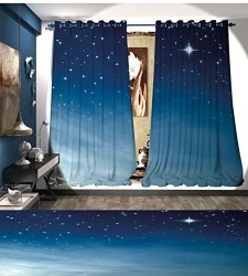 Pricetextile Night Thermal Insulating Blackout Curtain Ombre Inspired Sky With Vibrant Stars Universe Astronomy Exploration Patterned Drape For Glass Door Light Blue Dark Blue White