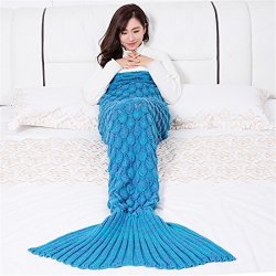 Mermaid Tail Blanket Crochet Knitting Mermaid Blanket For Kids Teens Adult All Seasons Sleeping Blankets Warm Soft Living Room Sleeping Bag 71"X35.5