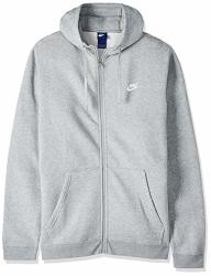 Men's Nike Sportswear Club Full Zip-up Hoodie Fleece Hoodie For Men With Paneled Hood Dark Grey Heather dark Grey Heather white L-t