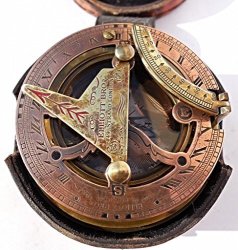 Maritime Antiques Nautical Brass Box Sundial Compass -drum Sundial With Leather Box C-3020