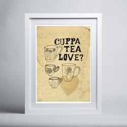 Sweet William Cuppa Tea Love 2 - Framed Print - A2 White