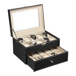 Nuxn 20 Slot Watch Box For Men Pu Leather Watch Case Holder Organizer Dual Layers Jewelry Collection Box For Women Elegant Wooden Watch Display