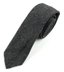 Men's Wool Herringbone Skinny Necktie Tie - Black And Gray
