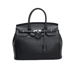 Womens Top Handle Satchel Handbags Designer Tote Purse Shoulder Bag Leather Padlock Briefcase Laptop Bag - Black