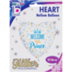 Blue & Gold Heart Baby Prince Glitter Holographic Helium Balloon 48CM