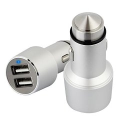 Car Charger Rc Stainless Steel 2.1A Dual USB Port Emergency Safety Hammer Window Breaker Car Charger Portable Travel Charger Rapid Car Charger Auto Adapter
