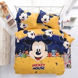 LN 3 Piece Kids Cute Blue Yellow Mickey Mouse Duvet Cover Twin Set Adorable Disney Bedding Black Micky Mouse Themed Christmas Presents Pattern Adorable
