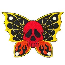 Red Butterfly Skull Novelty Candy Skull Embroidered Iron On Patch
