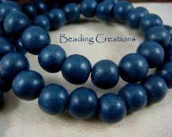 Wooden Beads - Natural - Navy Blue - Round - 30mm - 2 Pcs