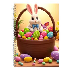 Basket A4 Notebook Spiral Lined Trendy Easter Bunny Egg Graphic Notepad 181