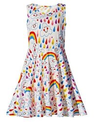 Uideazone Girls Rainbow Smile Sleeveless Dress Summer Maxi Dress 6-7 Years