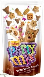Friskies Party Mix Shrimp Beef Liver & Cheddar Flavor Wild West Crunch Cat Treats 10 - 2.1OZ Packs By Friskies