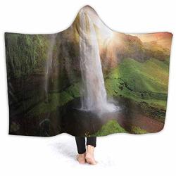 Pingyehome Throw Blankets Waterfalls Iry Sunsky In Iceland Ic Spring Rural Soft Warm Microfiber Plush Hooded Blanket For Kids Child Thick Wearable Blanket 60W