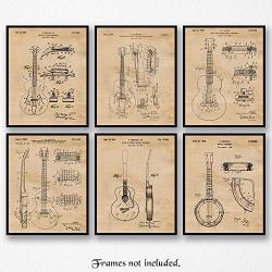 Vintage Gibson & Gretsch Guitars Patent Poster Prints Set Of 6 8X10 Unframed Photo Wall Art Decor Gifts Under 20 For Home Office Man
