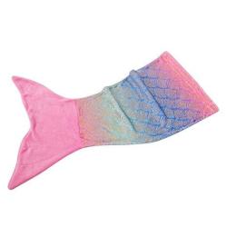 KIDS Mermaid Tail Blanket Plush Soft Flannel Fleece All Seasons Sleeping Blanket Bag Rainbow Ombre Glittering Fish Scale Design Snuggle Blanket Best G