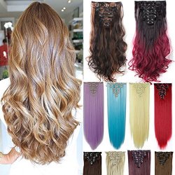 3-5 Days 8PCS 18 Clips 17-26 Inch Curly Straight Full Head Clip In On Hair Extensions Hairpiece 27COLORS