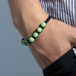 Ursumy Yoga Bracelet Vintage Beaded Lava Rock Bracelet Braided Bracelet For Men And Women Green