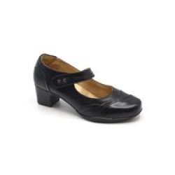 Ladies& 39 Block Heel Square Toe Court Shoe With Strap Black Size 4