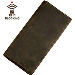 ITSLIFE Men's Rfid Blocking Vintage Look Genuine Leather Long Bifold Wallet Rfid