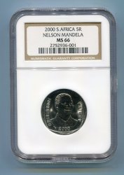 MS66 Ms 66 - Ngc Graded Nelson Mandela Smiley R5 Year 2000 Coin - Super Low Pop - Only 44 Graded