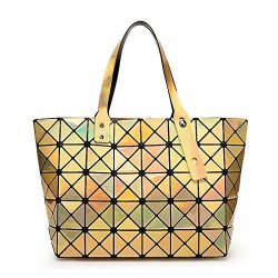 Hot Laser Women Dazzle Color Plaid Tote Casual Bags Female Fashion Handbags Sequins Mirror Saser Bag Bag Yellow Classic Size