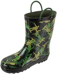 Rainbow Daze Kids Rain Boots Army Soldier Print Waterproof With Easy-on Handles 100% Rubber Camo Print Little Kid Size 9 10